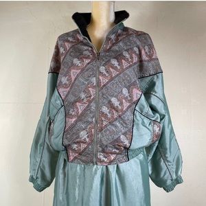 80's Vintage Sage Green and Tan Athletic Suit Sz S
